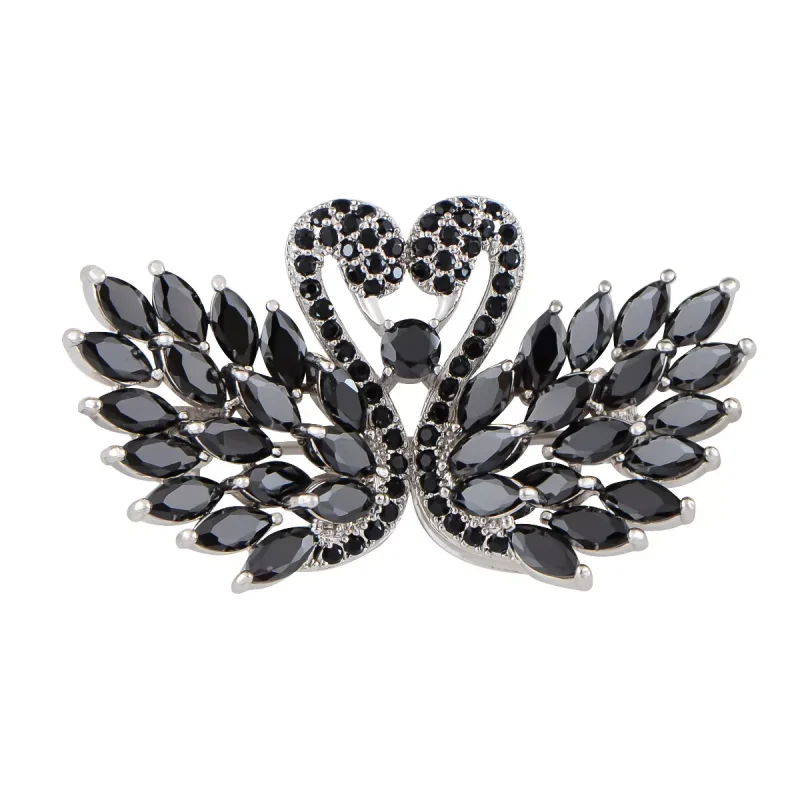Elegant Crystal Swan Brooch with Marquise Rhinestone Feather Detailing