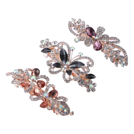 Unique Bargains 3 Pcs Hair Clips Hair Accessories for Women Hair Barrettes Sparkly Rhinestones Hairpin Multicolor
