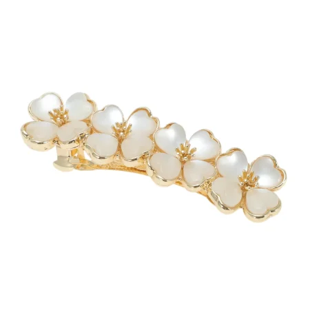 Unique Bargains Women's Flower Hairpins Hair Barrettes Gold Tone Beige 1 Pc