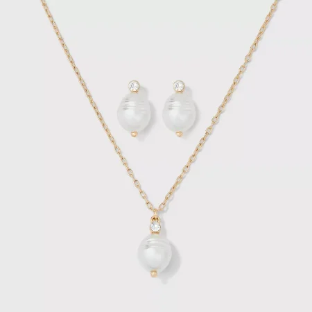 Pearl Drop Earring and Necklace Set 2pc