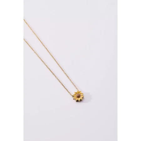 14K Gold Ion Plated with Gold and Brown Enamel Sunflower Necklace - Gold