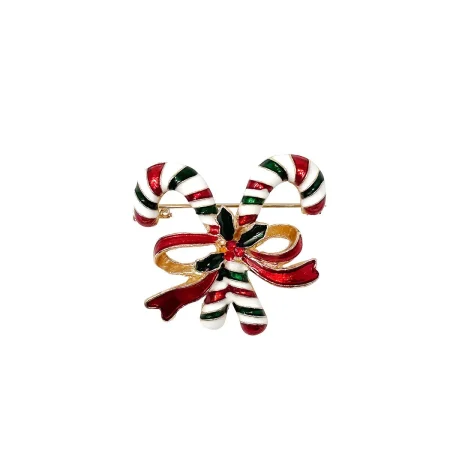 Christmas Crystal Rhinestone Brooch Pin, Candy Canes