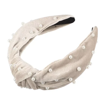 Unique Bargains Women's Velvet Faux Pearl Knotted Headband 1 Pc
