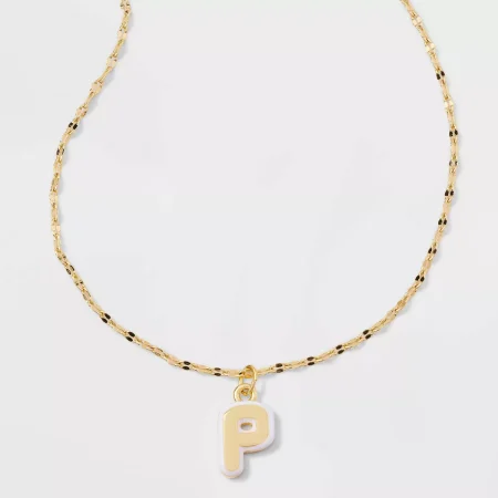 14K Gold Dipped Enamel "P" Initial Pendant Necklace